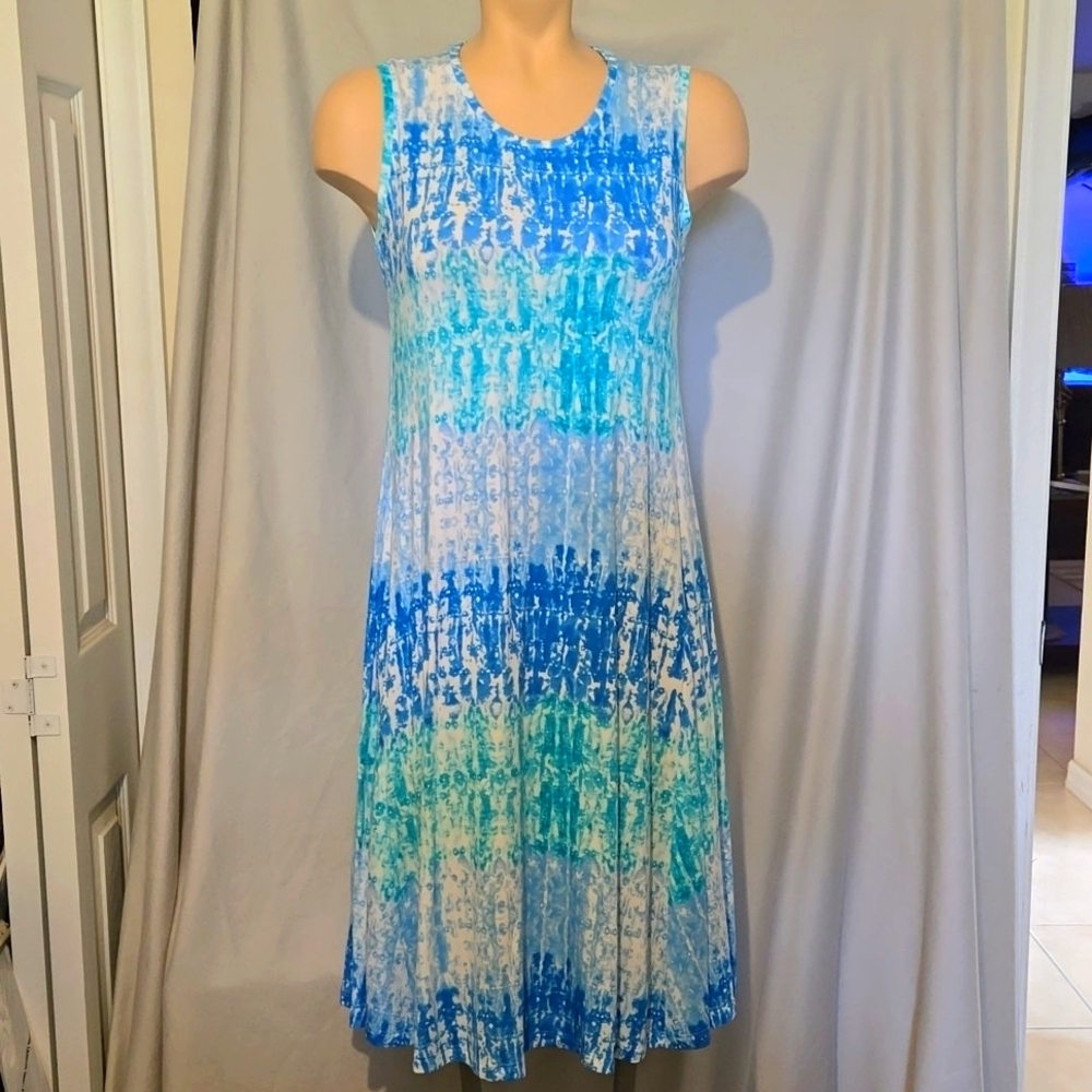 Style and co blue multi stretchy, flowy lightweight sleeveless dress, NEW